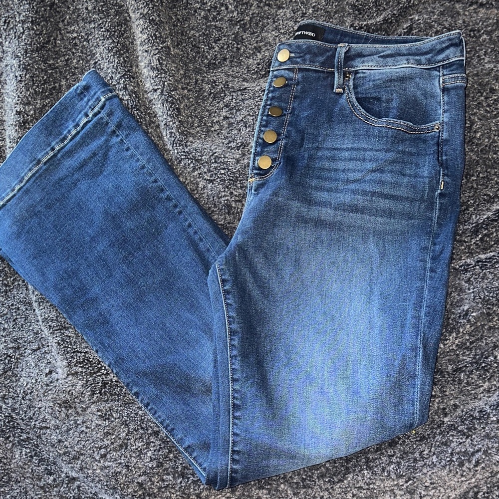 DRIFTWOOD Blue Flare Jeans with Button Detail
